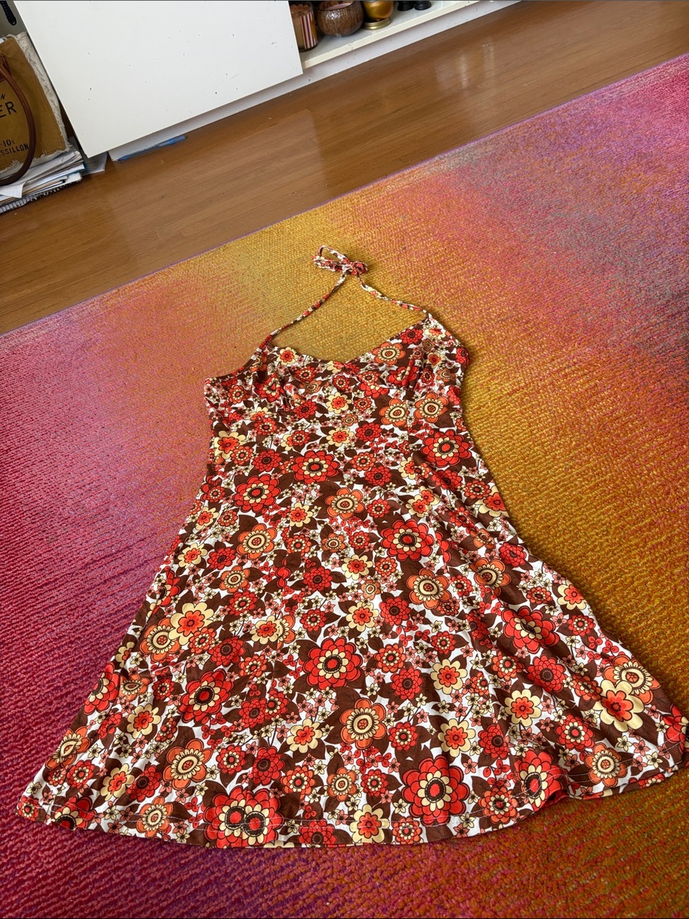 Floral Halter Sundress in Red and Brown